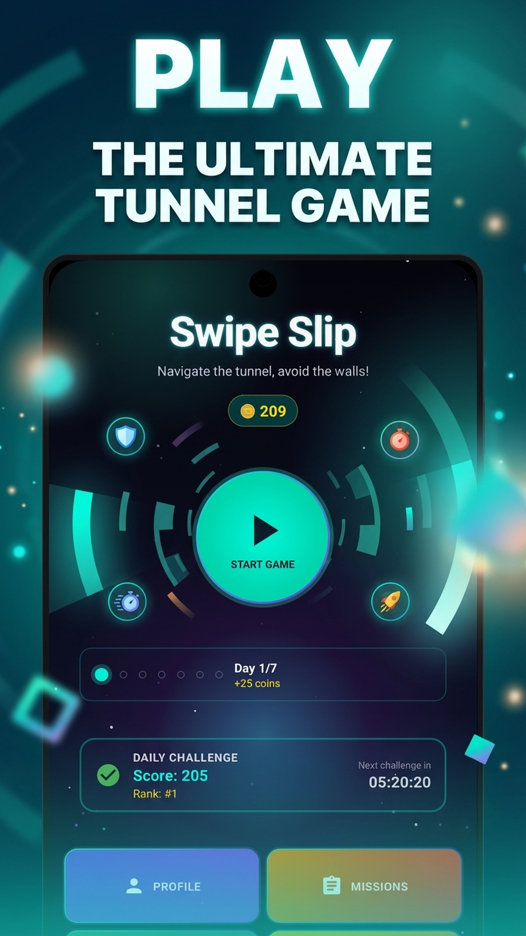 Swipe Slip main menu with daily challenge and login streak